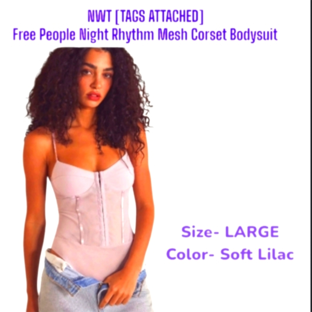 Free People Soft Lilac Mesh Corset Bodysuit with Hook Front
